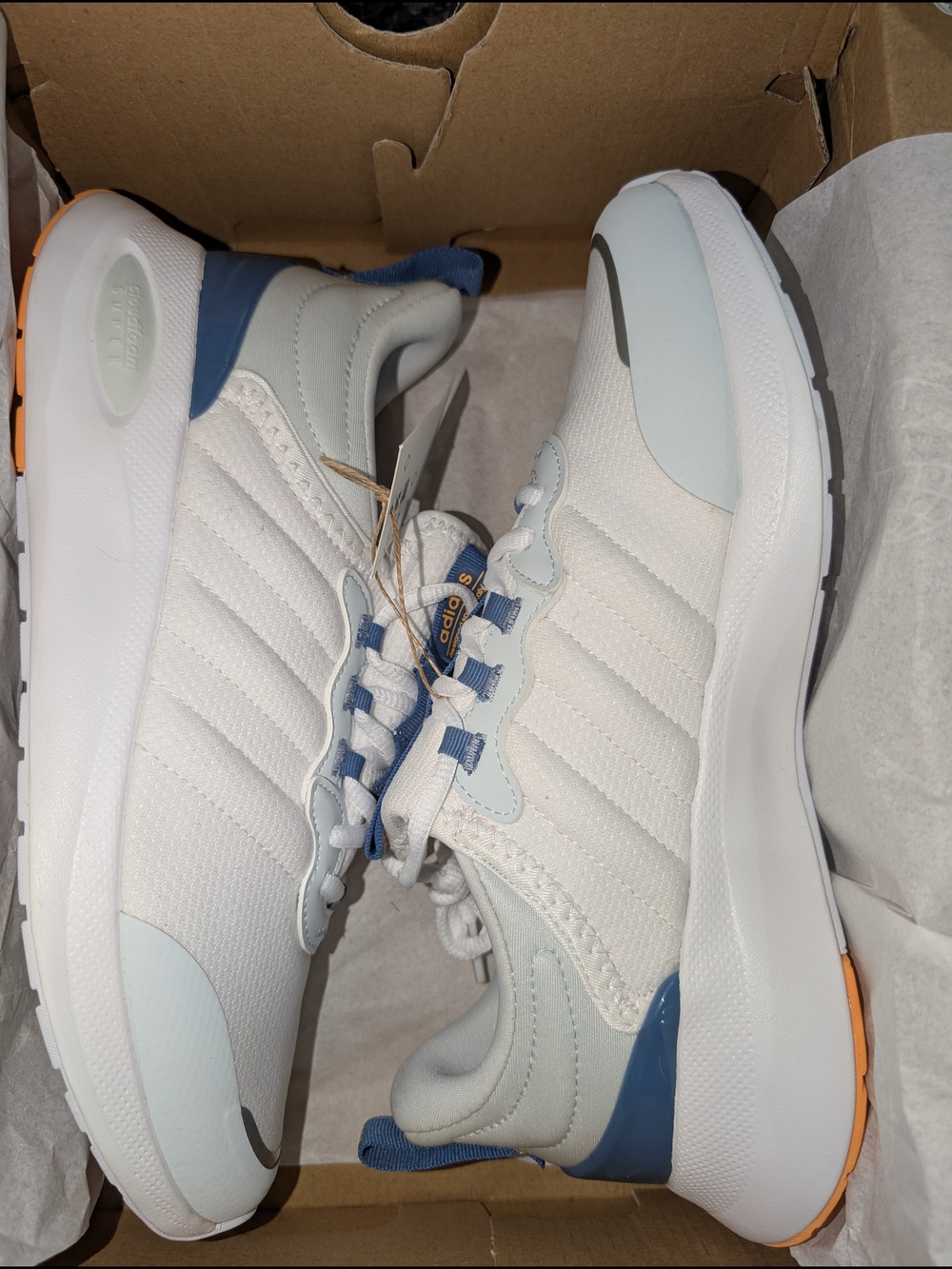 Puremotion Super Adidas White Sneakers with Blue and Orange Accents